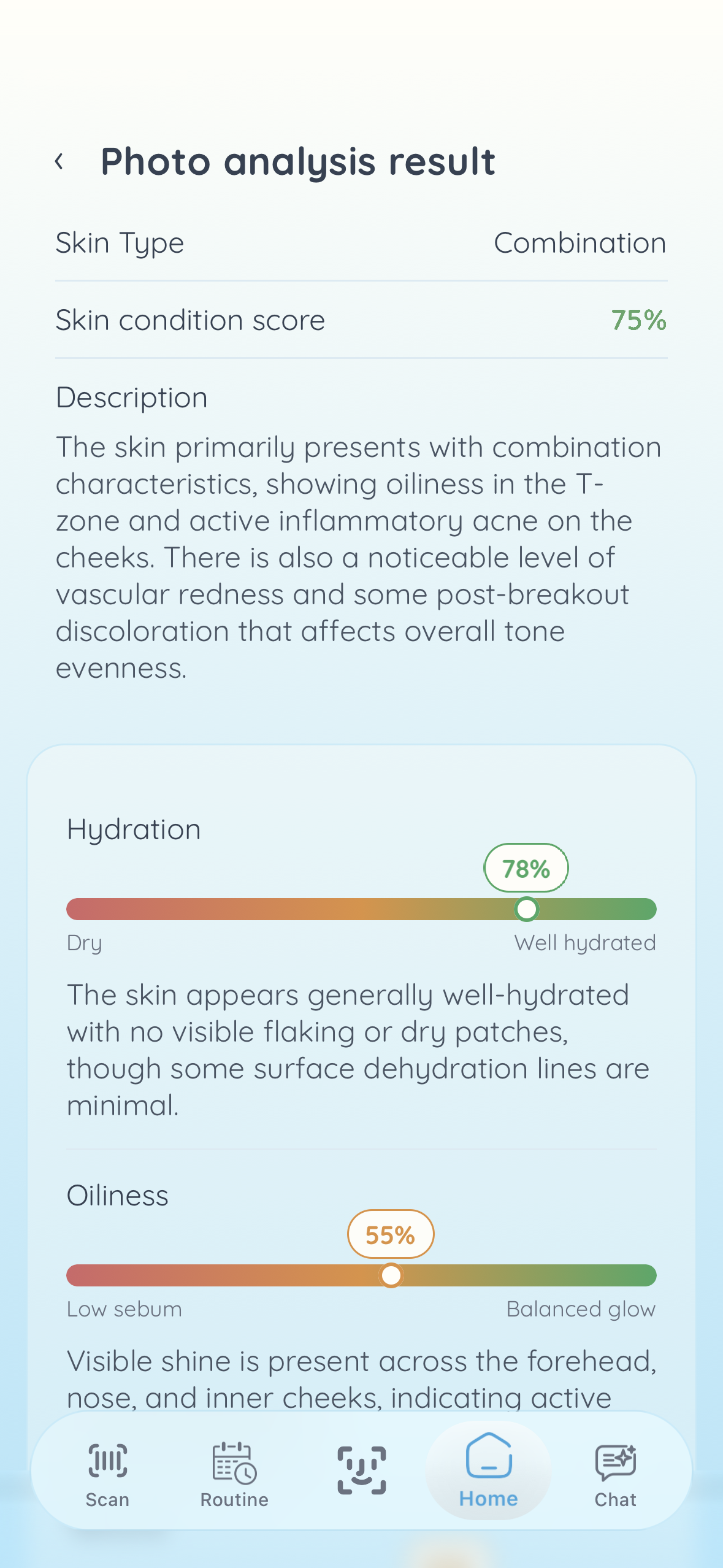 Skin metric scores